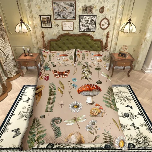 Miniatura 23 de Funda de edredón de hongos salvajes, acuarela, decoración de plantas naturales para exteriores, juegos de ropa de cama para niños, adolescentes