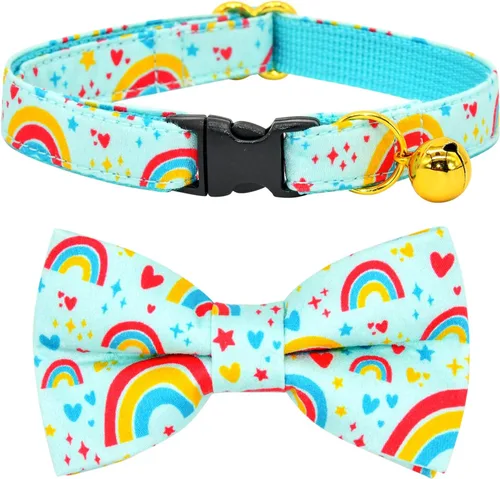 Miniatura 10 de Collar de Gato Azul con Diseño de Búfalo a Cuadros, Conjunto de Lazo para Boda/Cumpleaños, Collar Separable para Gatito