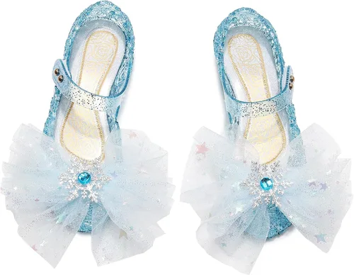 Miniatura 5 de OMGard Zapatos de gelatina para niñas, sandalias de cumpleaños de princesa de reina de la nieve para niñas pequeñas, sandalias azules con purpurina