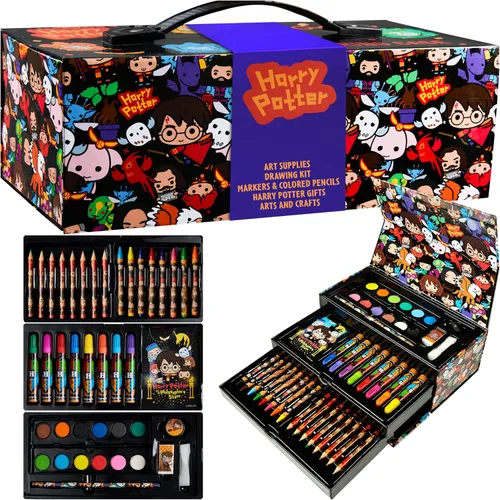Harry Potter Regalos Lápices de Colores 130 piezas Kit de Suministros de Arte para Dibujo Suministros Escolares Pintura Lápices de Dibujo para Niños