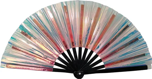 Miniatura 9 de Abanico plegable grande para rave, ventilador chino de Kung Fu Tai Chi para hombres y mujeres, festivales de boda, decoración de fiesta de Negro