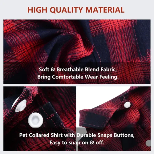 Miniatura 3 de Koneseve - Camisa para perro, camiseta a cuadros para mascotas, suéter transpirable a juego, para perros pequeños, medianos, grandes, gatos, Rojo