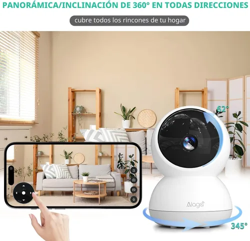 Miniatura 7 de Cámara para interiores, cámara de seguridad HD 3K para interiores, cámara para mascotas con inclinación panorámica de 360°, audio bidireccional