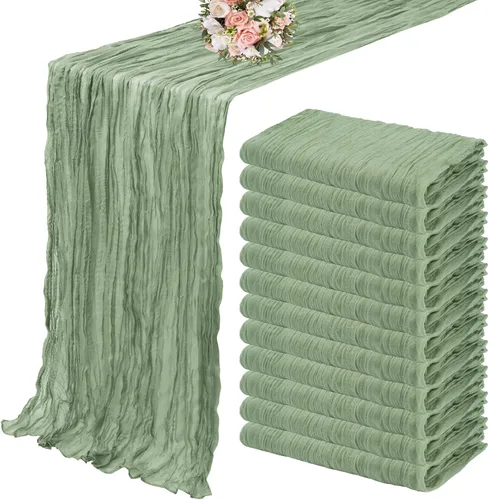Paquete de 12 caminos de mesa de estopilla 35 x 120 pulgadas de largo, bohemio, tela de queso, gasa, caminos de mesa semi transparentes para Verde