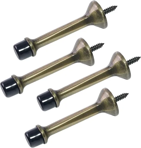 Paquete de 4 topes de puerta rígidos sólidos de 3 pulgadas con punta de goma suave negra, tope de puerta de metal de zinc que protege la pared y la