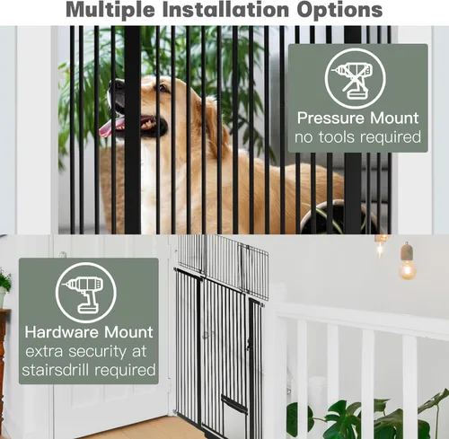 Miniatura 3 de SHYUJAJIE Puerta para mascotas extra alta de 71 pulgadas con puerta pequeña para gatos, puerta ancha ajustable de 29.55 a 46.06 pulgadas, puertas
