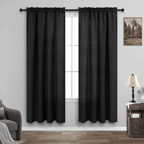 Miniatura 165 de KOUFALL Juego de 2 cortinas de puerta francesa, cortinas de lino para puerta/ventana, cortina transparente boho para cristal lateral delantero