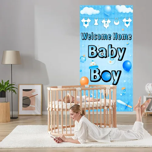 Miniatura 4 de Labakita Cartel de bienvenida a casa para puerta de bebé, cartel con texto en inglés "It's a Boy Welcome Baby Boy", decoración de baby shower