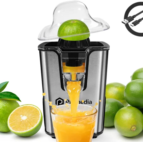 Miniatura 8 de Exprimidor eléctrico de cítricos de acero inoxidable – Exprimidor de naranja de 40 W con boquilla antigoteo ajustable, 2 conos para limón, lima