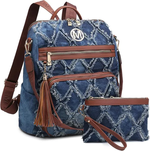 Miniatura 86 de MKP COLLECTION Mochila de moda para mujer, bolsa convertible grande para mujer, mochila de viaje, bolsa de hombro, juego de 2 piezas con borla, Beige