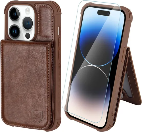 Miniatura 21 de VANAVAGY Funda tipo cartera compatible con iPhone 14 Pro para mujeres y hombres, de piel sintética, cierre magnético, con bloqueo RFID, tarjetero