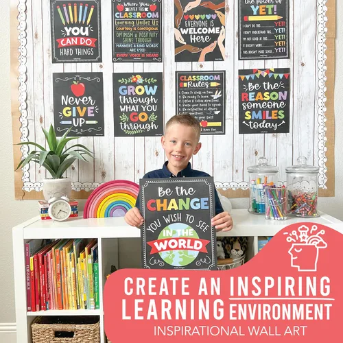 Miniatura 4 de Hadley Designs Póster motivacional para decoración de aula, 9 pósteres de aula de mentalidad de crecimiento, decoración de pared inspiradora