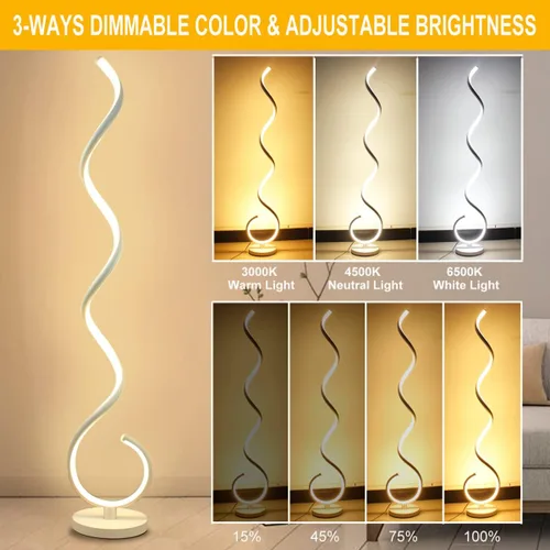 Miniatura 3 de Lámpara de Pie LED Espiral, 40W Lámparas de Pie Regulables para Sala de Estar con Control Remoto, Colores y Brillo Ajustables sin Escalones Lámpara