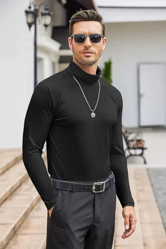 Miniatura 7 de COOFANDY Camisetas casuales de cuello alto para hombre, ligeras, básicas, de algodón