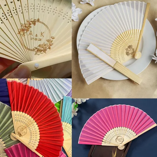 Miniatura 3 de GZLDGIFTS Abanicos de mano personalizados, regalos para regalos de fiesta de boda, invitados, tela personalizada, seda, jardín, boda, abanicos