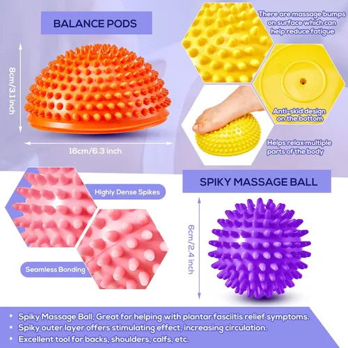 Miniatura 4 de Meooeck Juego de cojines inflables para niños sensoriales con 3 cápsulas de equilibrio y 4 bolas de masaje con puntas, almohadillas de asiento