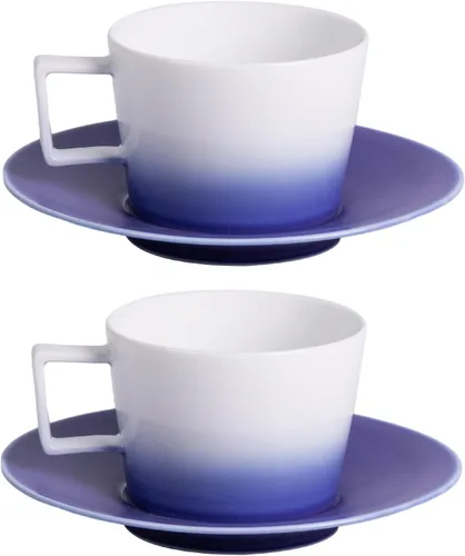 Miniatura 26 de KAMMAK Juego de 2 tazas de café de cerámica, tazas de café de porcelana con platillos, 6.52 onzas hechas a mano, elegante taza de té de porcelana