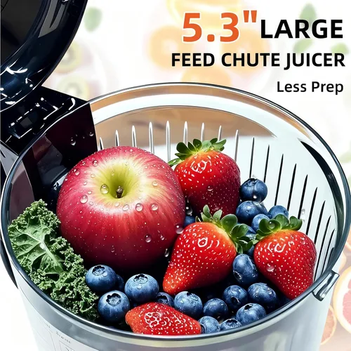 Miniatura 2 de Exprimidor de prensado en frío, 5.3 pulgadas, gran conducto de alimentación exprimidor lento para frutas y verduras enteras, fácil de limpiar