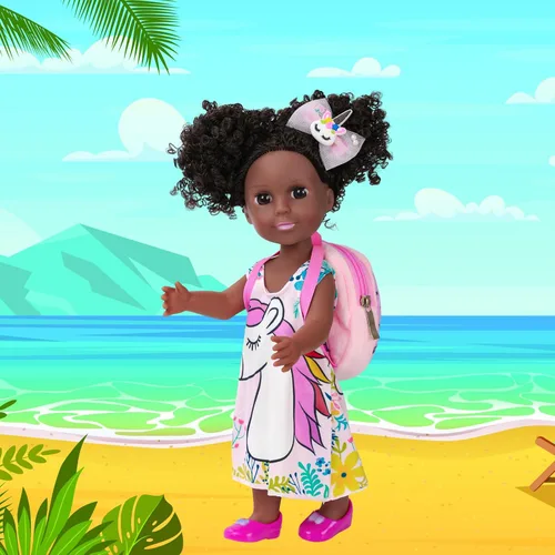 Miniatura 7 de ZQDOLL Muñeca negra y muñeca negra de 14.5 pulgadas de silicona afroamericana con 2 juegos de ropa y equipo de viaje, cámara, mochila, lentes, etc.
