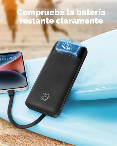Miniatura 7 de Charmast - Cargador portátil de 20000 mAh con cables incorporados, banco de energía de 22.5W para viajes, cargador rápido, paquete de batería