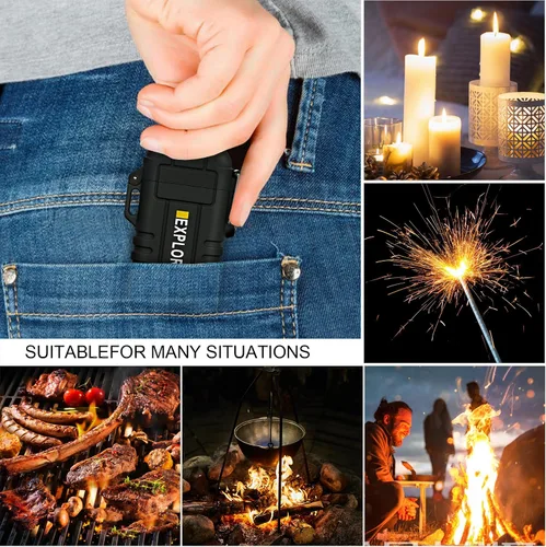 Miniatura 6 de Lafagiet Encendedor de arco impermeable, encendedor de arco de plasma doble para exteriores, recargable por USB, sin llama, para campamento