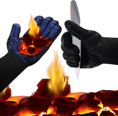 Miniatura 2 de Guantes para horno de barbacoa, guantes de parrilla, resistentes al calor y al fuego, silicona de 1472 ℉, muñeca no extendida para mayor seguridad