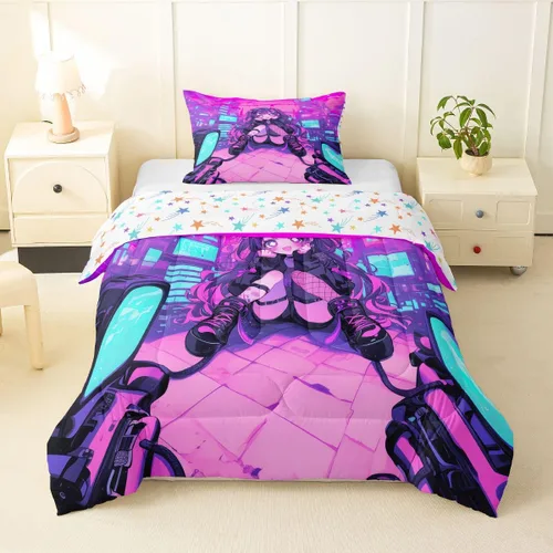Miniatura 12 de Erosebridal Edredón de sirena azul para niñas, ropa de cama de unicornio lindo de 3 piezas para niños, juegos de ropa de cama y colecciones