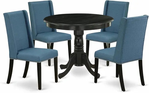 Miniatura 14 de East West Furniture ANFL3-ABK-21 - Juego de mesa de comedor moderno de 3 piezas que contiene una mesa de cocina redonda con pedestal y 2 sillas