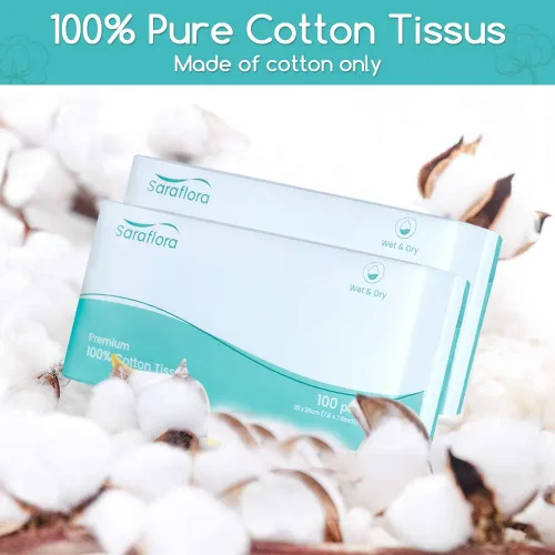 Miniatura 4 de Saraflora Pañuelo facial 100% algodón suave y seco, paquete de 6, uso para piel sensible, toalla facial desechable, extra gruesa, seca y húmeda