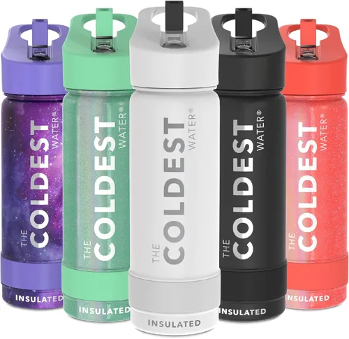 Miniatura 96 de Coldest - Botella para agua con tapa que incluye pajilla, térmica y metálica (acero inoxidable), para hombres y mujeres, color morado
