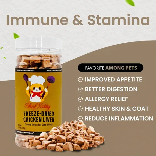 Miniatura 6 de Golosinas de hígado de pollo liofilizadas para gatos y perros, 100% grado humano, un solo ingrediente, alto en proteínas, aperitivo saludable, sin