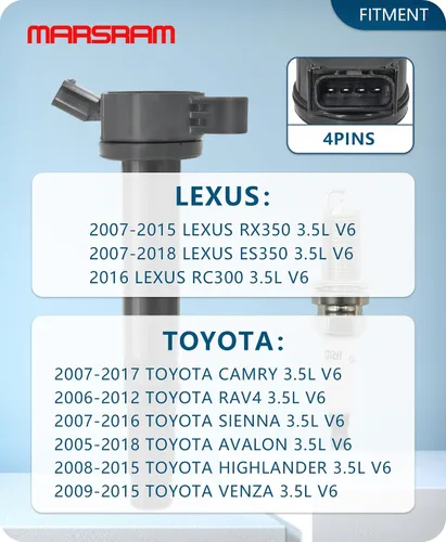 Miniatura 2 de Marsram Paquete de bobinas de encendido UF247 y bujía de iridio doble 4503 compatible con Toyota 2000-2008 Corolla 2000-2005 MR2 Spyder Celica