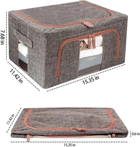 Miniatura 2 de Paquete de 3 contenedores plegables de almacenamiento de ropa de 22 litros, apilables, con marco de acero, organizador con ventanas transparentes
