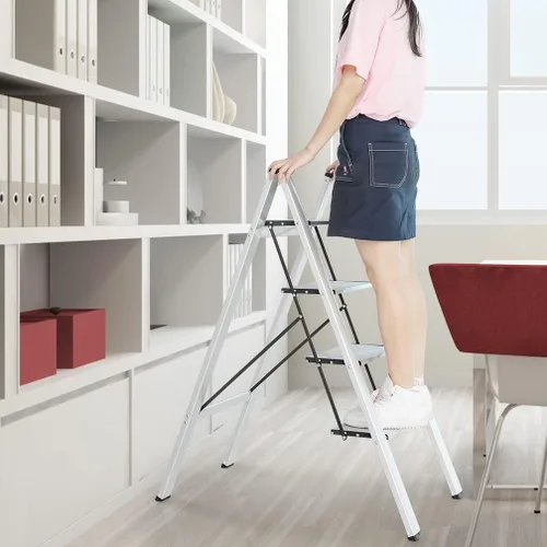 Miniatura 2 de Hershii Escalera plegable de aluminio para el hogar, ahorro de espacio, estante de almacenamiento con pedal ancho para el hogar, cocina, oficina, 4