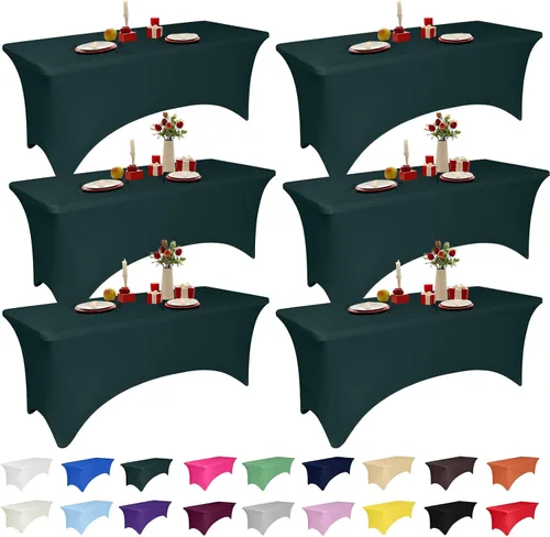 Miniatura 38 de Paquete de 2 manteles de elastano negro de 6 pies para mesas rectangulares, ajustado y elástico, lavable, resistente a las arrugas, perfecto
