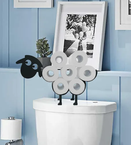 Miniatura 3 de Lindos soportes de papel de oveja, soporte de papel higiénico de metal negro, organizador decorativo de almacenamiento de papel higiénico