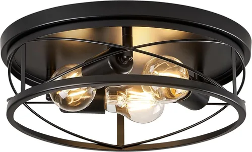 Miniatura 13 de Luces de granja, lámpara de techo industrial negra de montaje empotrado, lámpara de techo para pasillo, dormitorio, cocina, entrada, 2 luces