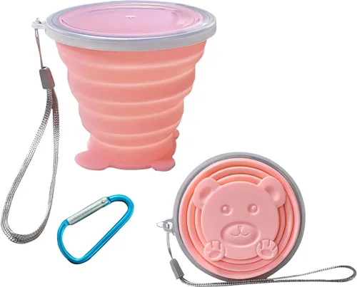 Miniatura 10 de Taza plegable – Pequeño vaso plegable de silicona – Taza plegable extensible – Taza portátil reutilizable para viajes, camping, senderismo, Púrpura