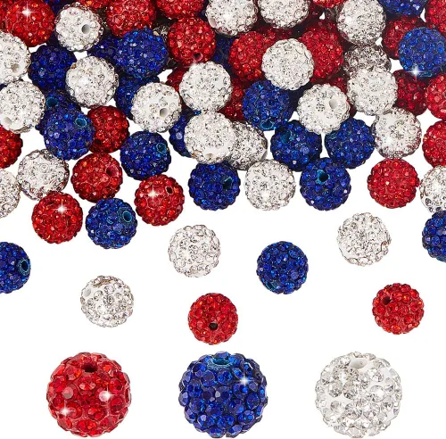 Miniatura 38 de Pandahall - Bolas de arcilla de 10 mm, tipo discoteca con 100 unidades, cuentas de polímero de arcilla con diamantes de imitación, creaciones Azul