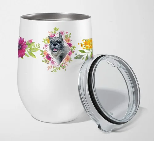 Miniatura 21 de Caroline's Treasures CK4110TBL12 Afghan Hound Pink Flowers - Vaso de vino aislado de acero inoxidable de 12 onzas con tapa, bonita taza de viaje