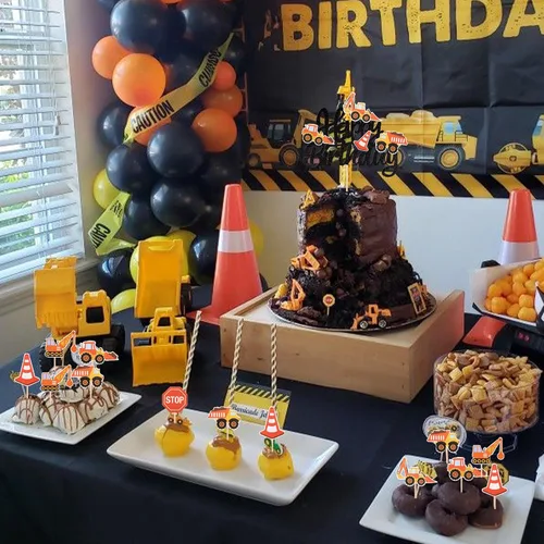 Miniatura 6 de 25 PIEZAS Decoración para Pastel de Construcción, Decoración para Pastel de Cumpleaños, Decoración de Parada, Camión Volquete, Excavadora, Tractor