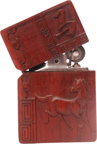 Miniatura 4 de Caja de carcasa de madera natural tallada en palisandro Huanghuali para módulo Zippo (Zodíaco Caballo)