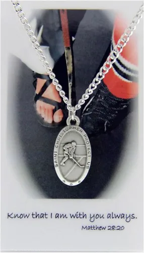 Medalla de hockey sobre hielo de San Cristóbal para niños con tarjeta de oración, No aplicable, No es una piedra preciosa