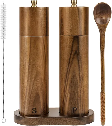 Miniatura 6 de Molinillo de Sal y Pimienta de Madera, Molinillo Manual de Sal y Pimienta de 8 Pulgadas, Grosor Ajustable y Recargable, Saleros de Pimienta
