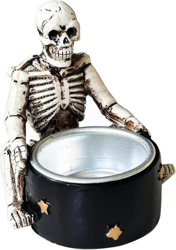 Portavelas espeluznante – Decoración de Halloween, portavelas de calavera de esqueleto de terror, calavera de resina, estilo gótico, decoración del