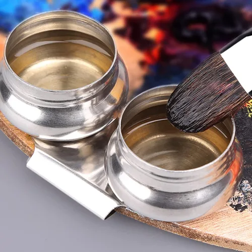 Miniatura 5 de Haosie Taza de paleta de doble gota, suministros de pintura al óleo, paleta de pintura de acero inoxidable, contenedor de agua de acuarela con tapa