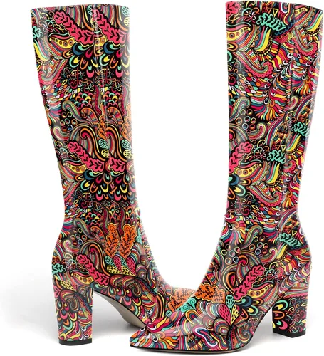 Miniatura 111 de AMBELIGHT Botas altas hasta la rodilla con cremallera y puntera puntiaguda para mujer, de patente sólida, tacón alto, 3.3 pulgadas