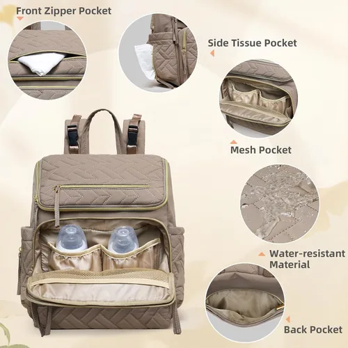 Miniatura 4 de Omanmoli - Mochila para pañales, mochila grande de viaje, trabajo y escuela para mujeres con 17 organizadores de bolsa, 4 bolsillos aislados, Marrón
