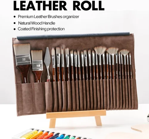 Miniatura 5 de 25 Piezas Pinceles de Pintura, Kit de Pinceles de Pintura Experto con Cerdas de Nylon Sintético con Cuchillo de Paleta y Rollo de Cuero de Gamuza