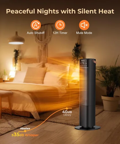 Miniatura 6 de Abolee Calentadores espaciales para uso en interiores, calentador eléctrico de 26 pulgadas y 12 pies/s con control remoto, calentador de torre
